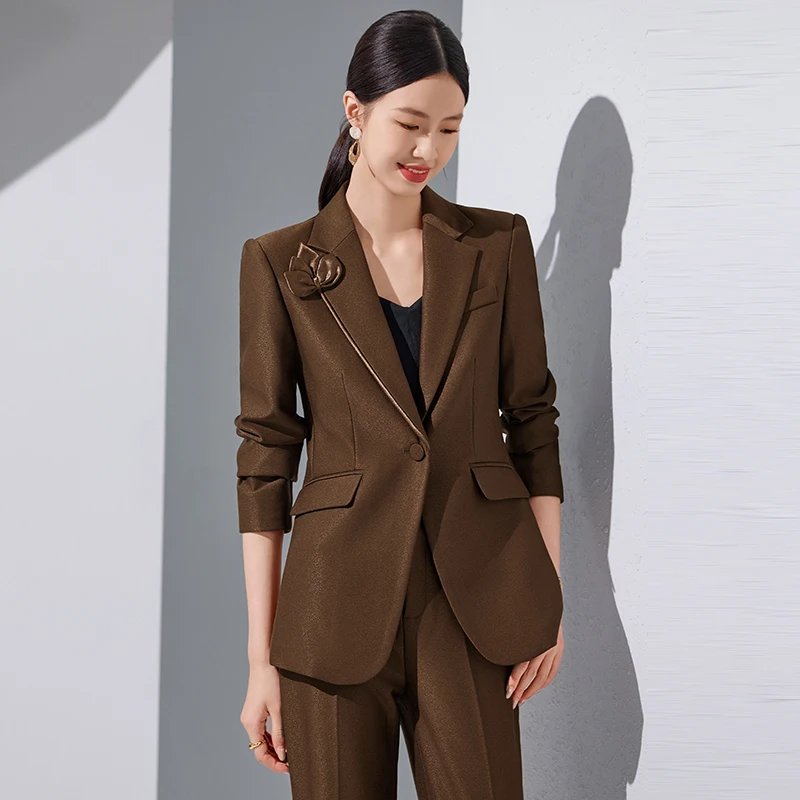 ZJYT Autumn Korean Fashion Blazer Suit Pant Sets for Women 2 Pieces Business Formal Office Work Wear Plus Size Jacket Trousers