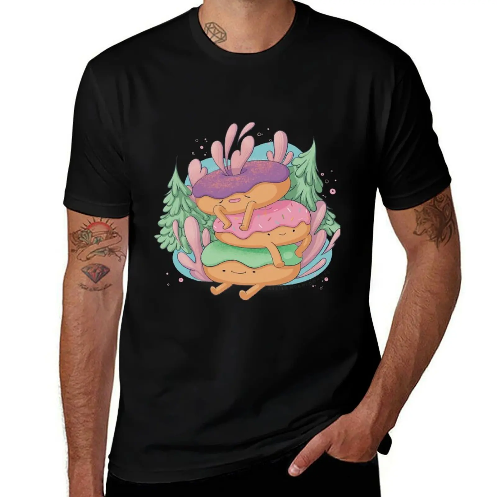 Donut Stack with Brand Name T-Shirt Large Size Soft Cotton T-Shirt