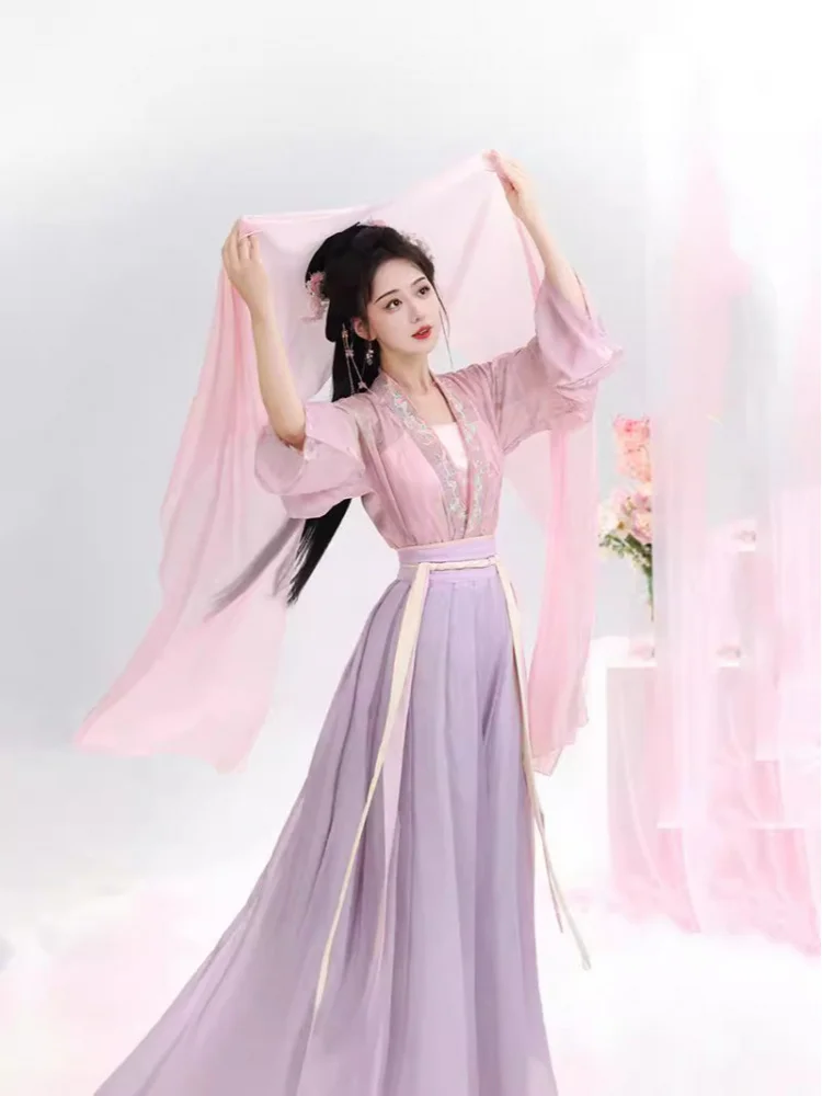 Hanfu chino estilo Jin para mujer, primavera y verano, con blusa plisada y falda entrelazadora, traje clásico con encanto para chica adolescente