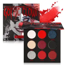 Red Black Eyeshadow Palette Goth Clown Halloween Makeup, White Silver Glitter