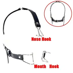 BDSM Slave Open Mouth Bite Gag Metal Nose Hook Oral Fixation  Nose Clip Sex Toys PU Leather Head Harness Bondage Strap