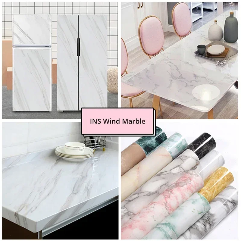 40cm Width Kitchen Oil Proof Waterproof Wallpapers Vinyl Marble Self Adhesive Continuous Wall Stickers Home Decor PVC Sticker