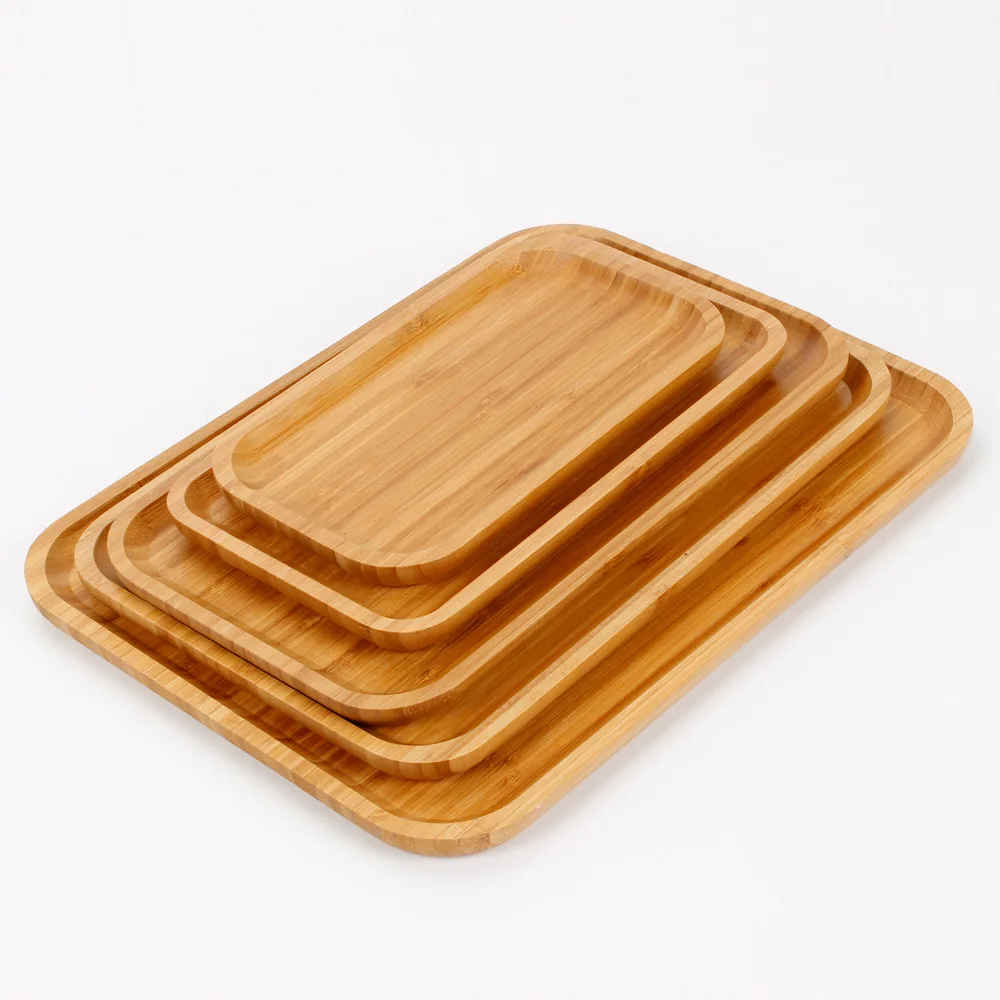 2023 New Plate Tray Wooden Bamboo Tray Household Wood Plate Japanese Dinner Plate Tea Tray Rectangular Tray Carving Plate