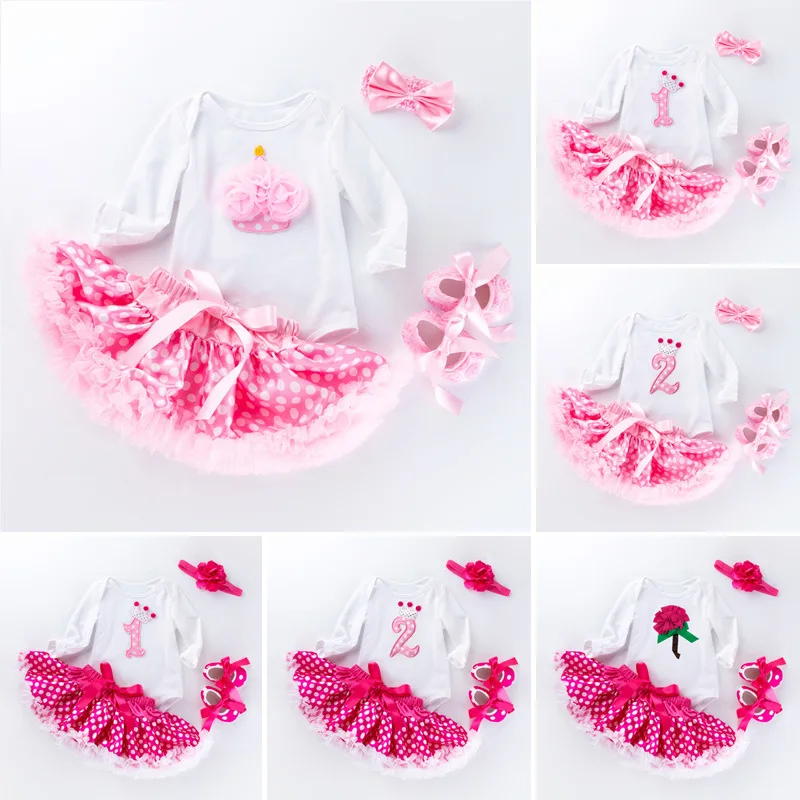 

Baby Clothing Newborn Festival Outfit Spring and Autumn Long Sleeve Romper Polka Dot Puffy Skirt Set