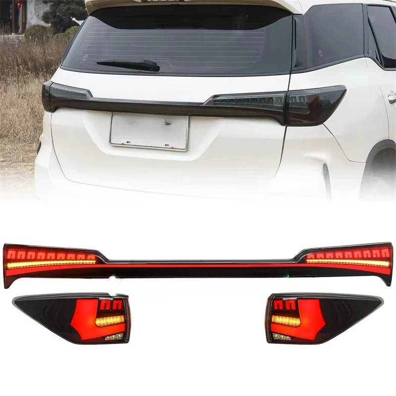 Rear LED Trunk Lid Through Tail Light Assembly For Toyota Fortuner 2016 - 2024 Brake DRL Reverse Turn Signal Tail Lamp