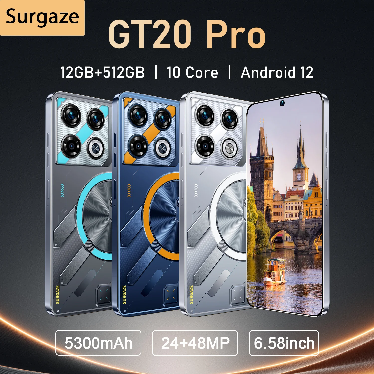 Смартфон SURGAZE 2026 Global Version GT20 Pro Оригинальный Интеллектуальный Смартфон 4G с аккумулятором 5300 мАч, экраном 6.58 дюйма, мобильный телефон для всех сетей. Новинка.