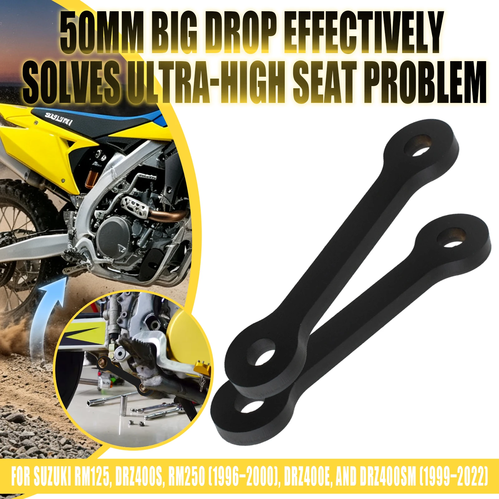 For Suzuki RM125 RM250 DRZ400E DRZ400S DRZ400SM Motorcycle Aluminum Rear Lowering Link Drop Kit Adjustable Suspension