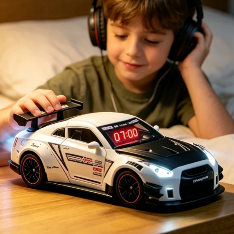 1pcs  Sports Hyper Car Alarm Clock,Realistic Engine Roar & Mist Spray Alarm Clock with Remote,LED Light Up Car Model Clock