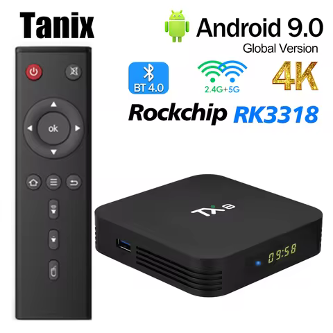 Tanix TX8 Smart TV BOX Android 9 Rochchip RK3318 4GB RAM 64GB ROM BT4.0 AV1 USB3.0 2.4G/5G Wifi 4K HD Media Player Set Top Box