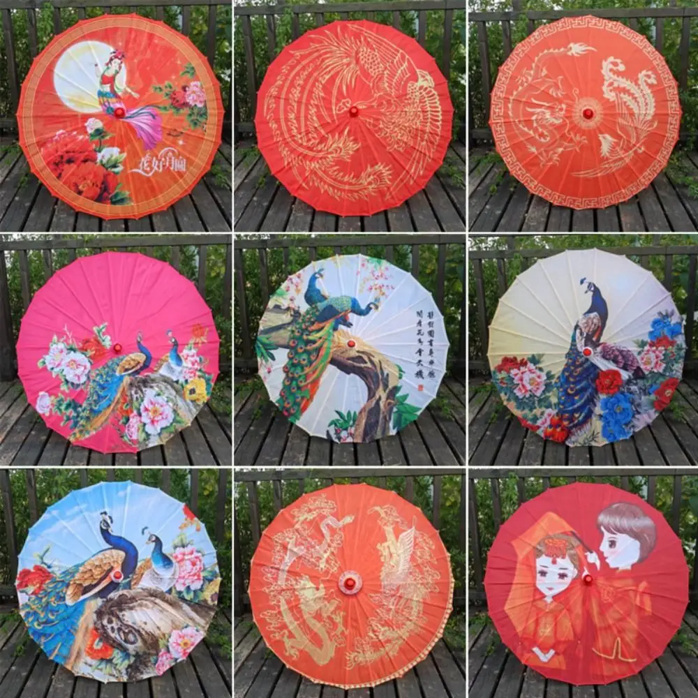 

Chinese Antique Wedding Bride Oiled Paper Umbrella 56cm 10 Colors Costumes Photography Umbrella Dragon and Phoenix