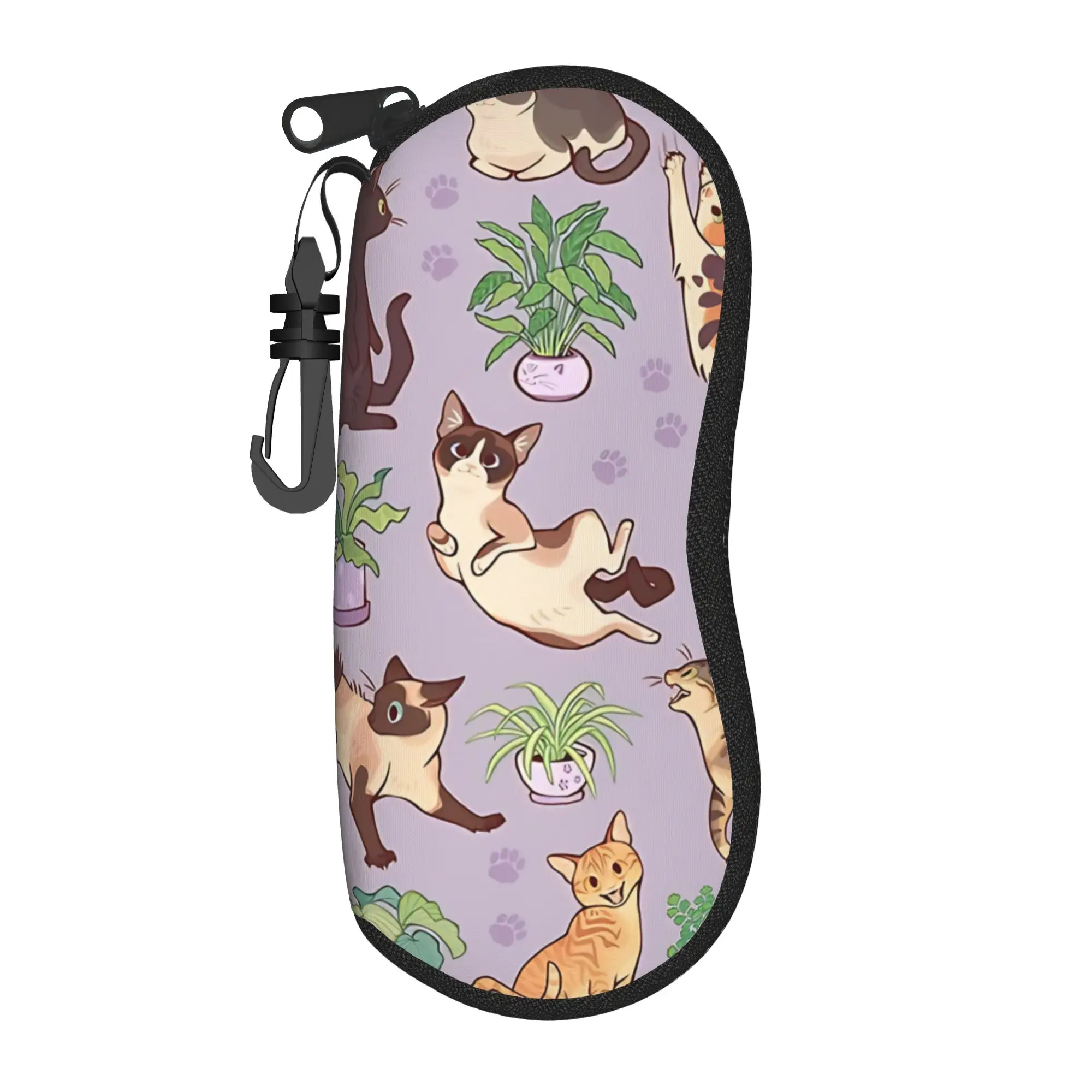 Retro Vintage Art Cute Cats  Glasses Case Cover  Sunglasses Case Outdoor Cute Eyewear Box Zip Unisex Eyeglass Protector