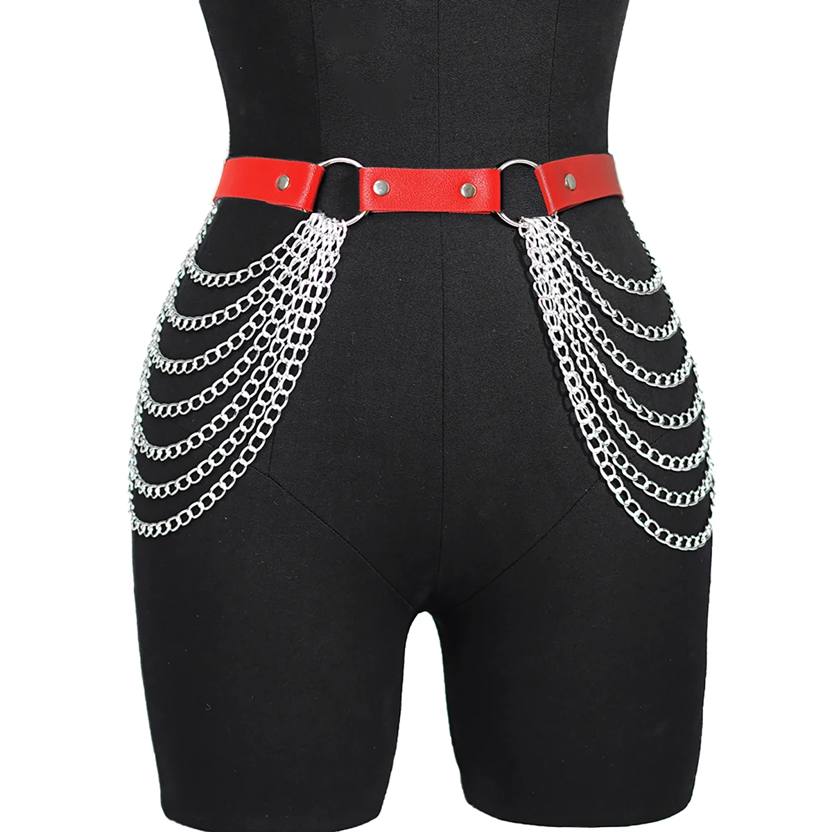 Red Sexy Leg Harness Women Gothic Leather Lingerie Thigh Garter Belt with Chain Harness BDSM Fetish Exotic Clothing Accessorie