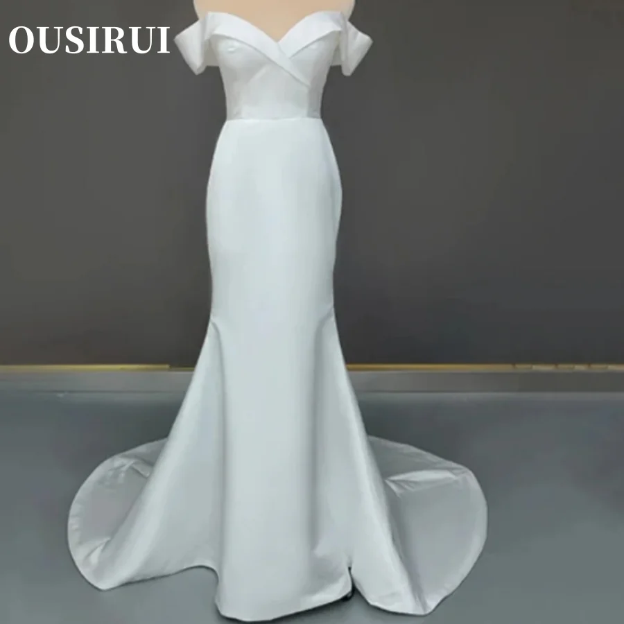 OUSIRUI Backless Bridal Gowns Custom Made Sweep Train Elegant V-Neck Mermaid Wedding Dresses Off The Shoulder Vestidos De Novia