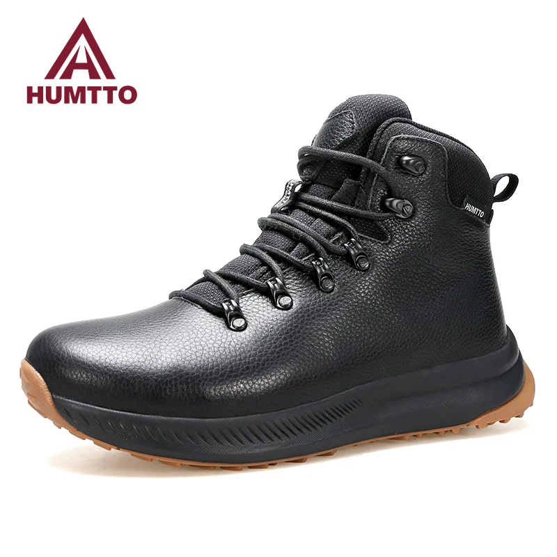 

HUMTTO Winter Leather Snow Boots for Men Waterproof Platform Rubber Ankle Boots Designer Hiking Shoes Work Safety Mens Sneakers