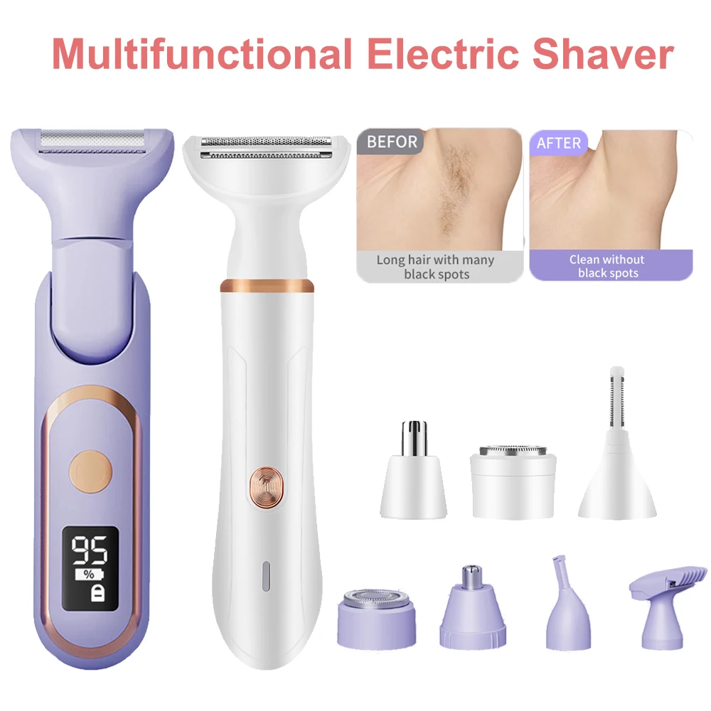 ماكينة حلاقة كهربائية للنساء مقاومة للماء غير مؤلمة لنزع الشعر ماكينة حلاقة للسيدات قابلة لإعادة الشحن لإزالة شعر الجسم والوجه والإبط بيكيني