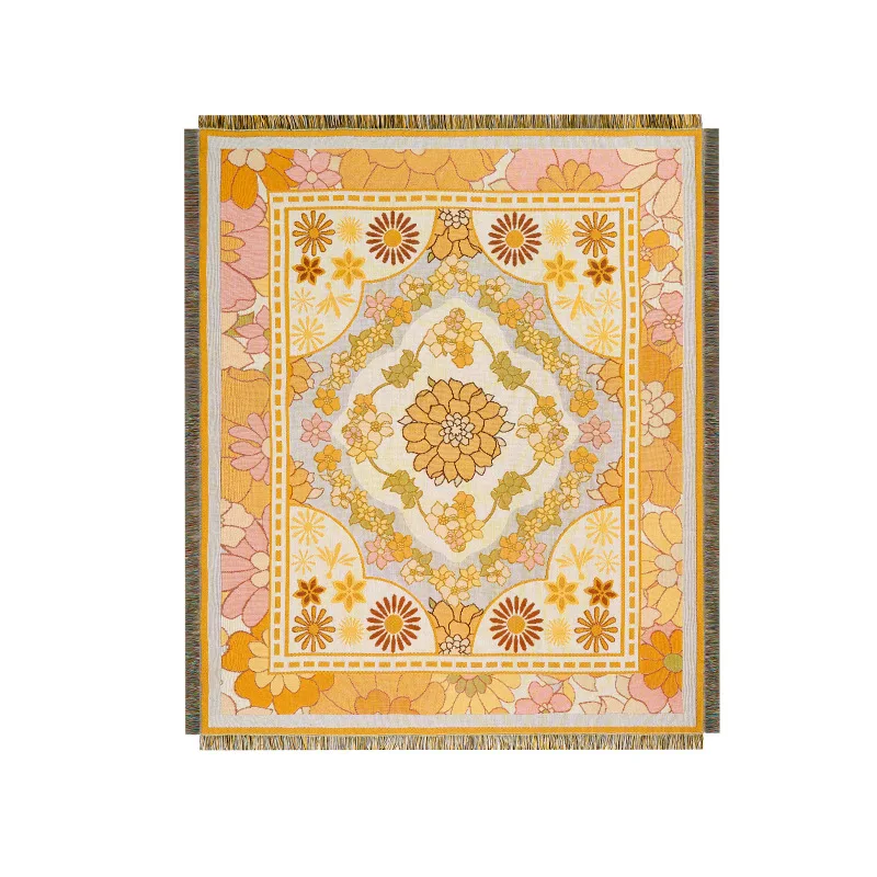 Summer Line Blanket Yellow Cotton Woven Sofa Towel Knitted Thickened Warm Pad Mat Bohemian Floral Boho Throw Travel Bedspread