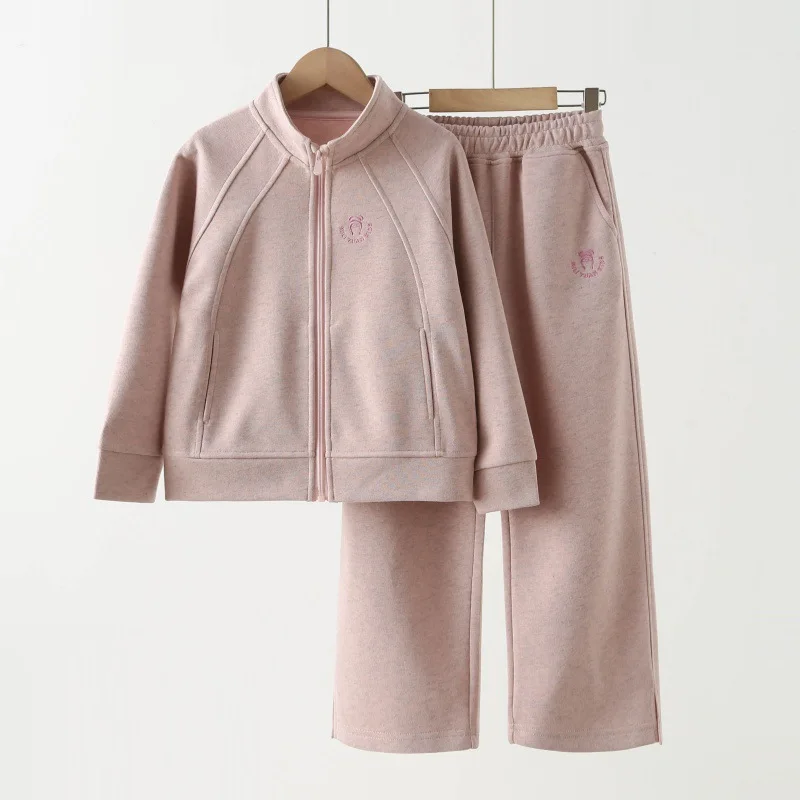 Girls' two-piece outerwear set, new autumn collection, casual sporty hooded tracksuit for children, suitable for older kids