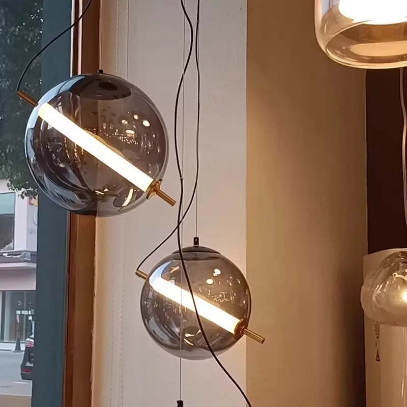

Nordic Minimalist Ring Ball Glass Led Chandelier Decorative Modern Linear Living Room Dinning Room Lamp Home Decor Pendant Light