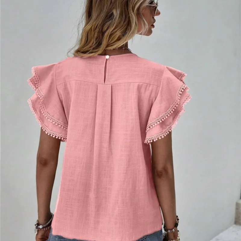 Solid Color Casual Slim Blouses For Women Fashion 2024 Summer Vintage Women\'s Shirts And Blouses Elegant Youth Female Tops