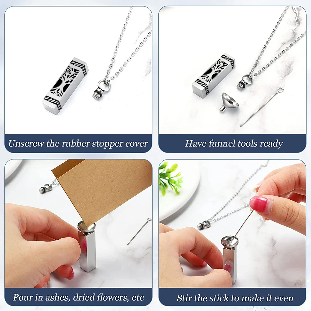 Levensboom Urn Ketting Zilver Vierkant Pilaar Crematie Sieraden Voor As Gedenkteken Geschenken Voor Vrouwen Mannen Charme Hanger