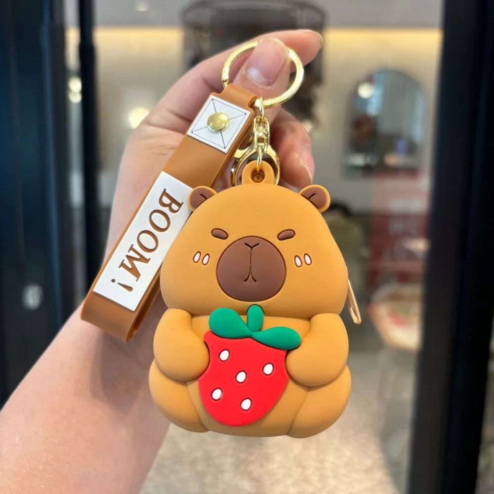 

2pcs Bag Charm Key Ring Capybara Doll Wallet Pendant Portable Silicone Storage Bag Cute Brown Children Cartoon Purse Kids