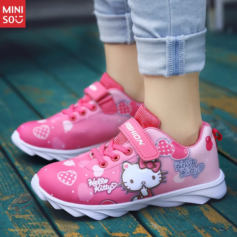 Miniso crianças dos desenhos animados tênis para a primavera outono, meninas sapatos esportivos para a escola primária crianças indoor ao ar livre correndo