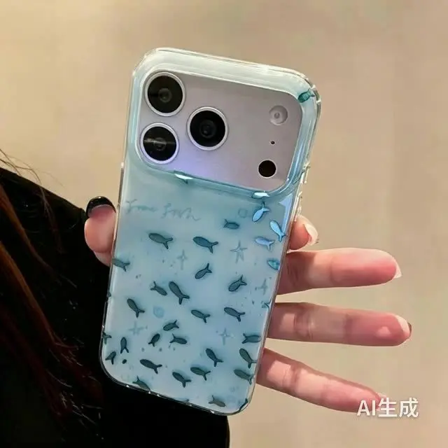 Urocze etui na telefon w stylu oceanicznym z niebieską rybką dla iPhone 11 12 13 14 15 16 17 Pro Max 16e X XR XS 7 8 Plus, odporne na wstrząsy, ochronne.