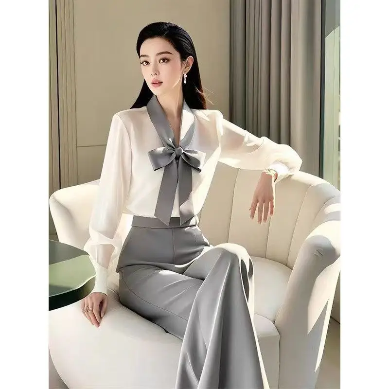 High Quality Tops and Pant 2 Pieces Sets for Women Wear To Work Office Summer 2026 Elegant Office Professional Wide Leg Trousers