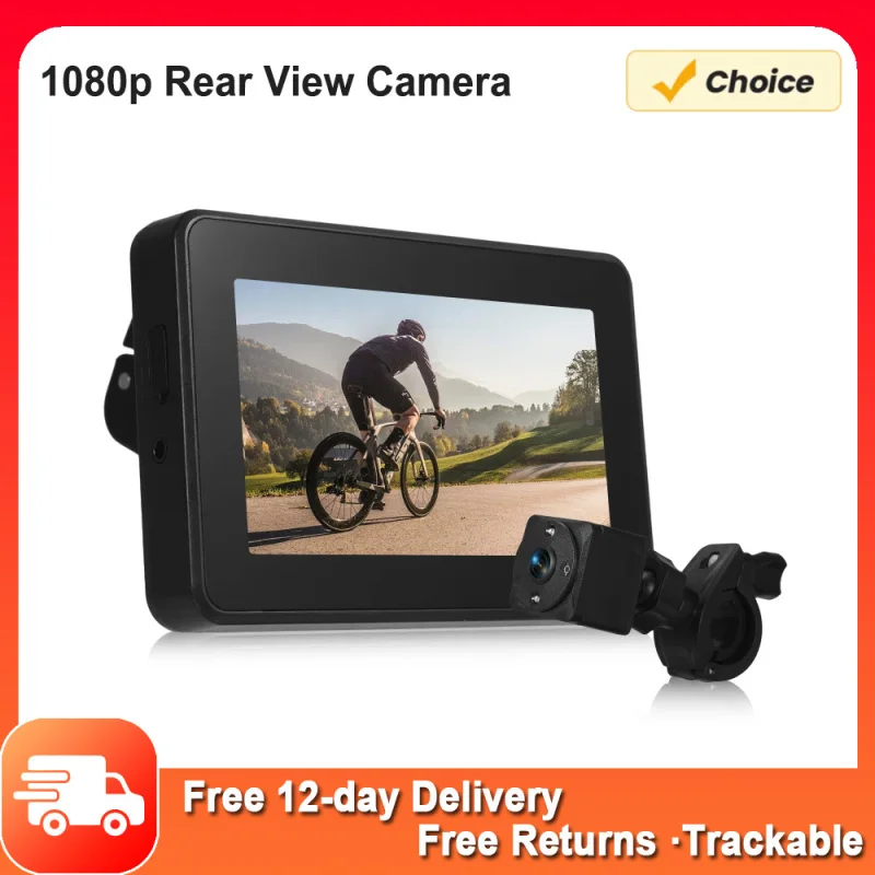 1080P Rechargeable Bicycle Rear View Camera with 4.3\'\' Monitor Color Night Vision 150° Wide Angle View 360° Adjustable Bracket