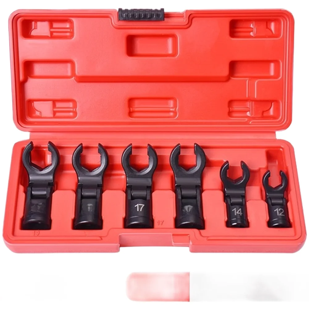 6pcs Swivel Head Oil Pipe Wrench Set 3/8 1/2inch 180degree Adjustable Head Wrench For L-type Ratchet Electric Pneumatic Wrench