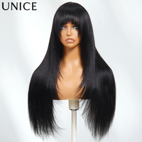 Unice Hair Layered Cut Yaki Straight Human Hair Wig With Bangs Full Machine Made Wig 150% Density