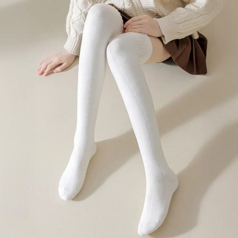 

1 Pair Women Winter Warm Long Socks Solid Color Plush Inside Socks Soft Thermal Stockings Fluffy Female Over Knee Socks