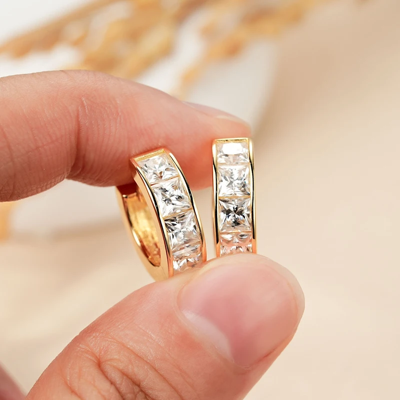 RAPRGOLD Certified Princess Cut Moissanite Hoop Earrings for Women S925 Sterling Silver Huggie Earring Jewelry Gifts oorbellen