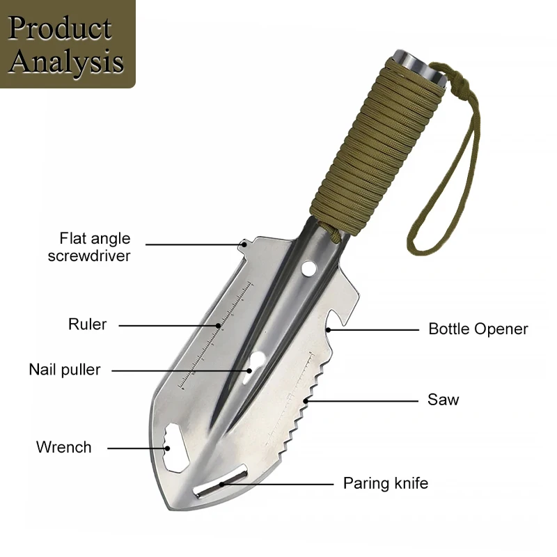 Portable Camping Engineer Shovel Outdoor Stainless Steel Multi-functional Tool Small Hand Shovel Field Survival Emergency Shovel 3