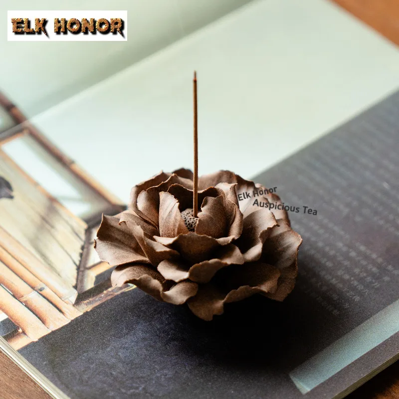 Old Rock Clay Peony Incense Holder Water Fountain Decoration Incense Burners Aromatherapy Censer Teaware Accessories Ornaments