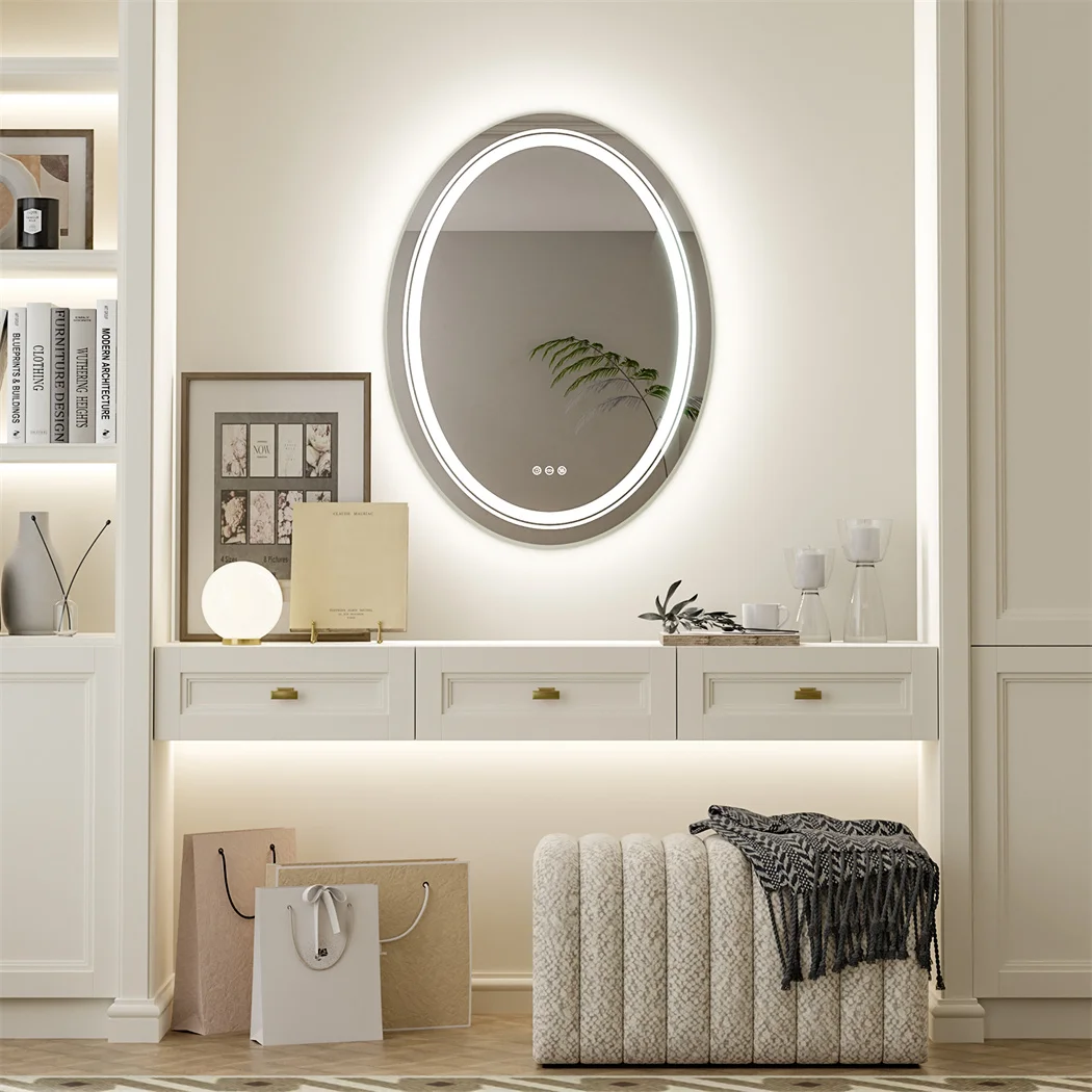 LED Light Oval Frameless Shower Shaving Makeup Mirror LUVODI Bathroom Mirror for Restroom Washroom Dimming Defog