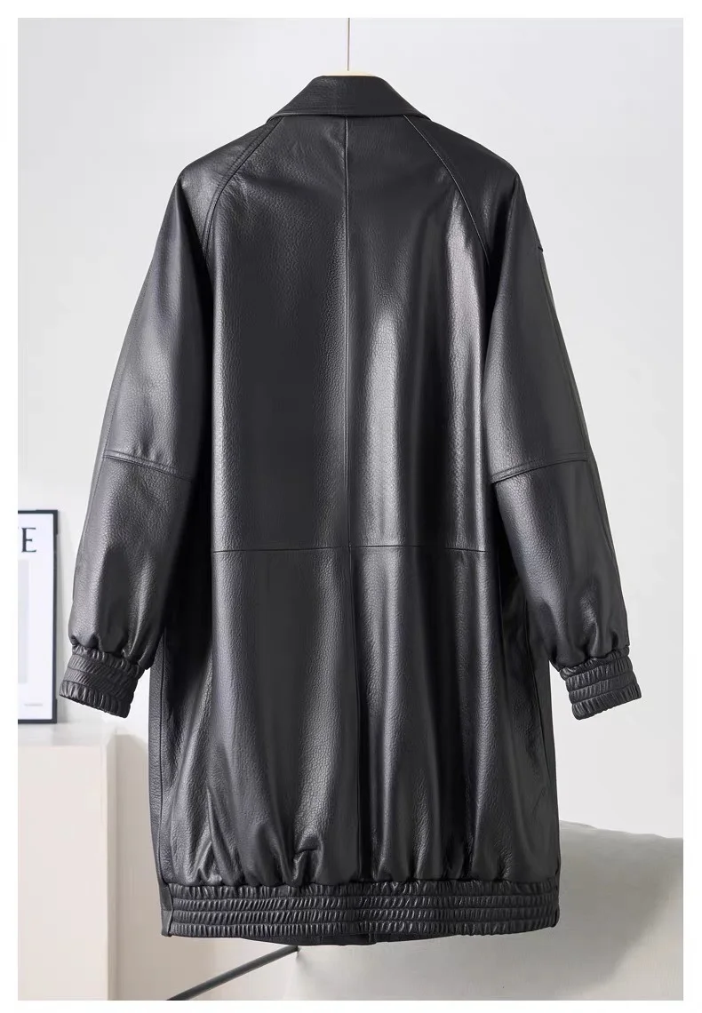Korean-style Loose Fit Top Quality Sheepskin Suit Jacket for Women Long Oversized Neutral Single- Breasted Black Jacken