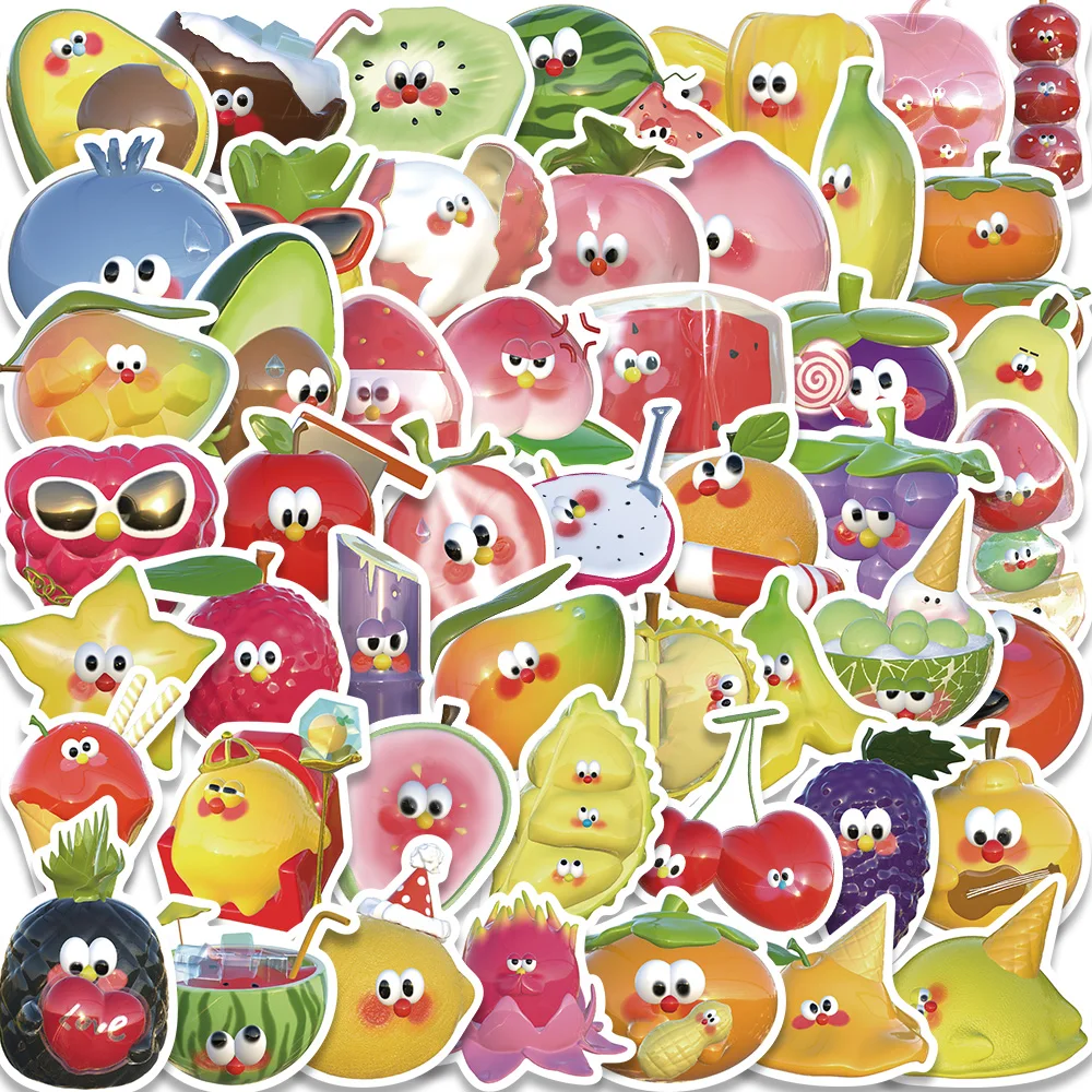 50PCS Kawaii Fruits Eyes Foods Cartoon Cute Stickers Decal for Phone Bicycle Bottle Planner Diary Laptop Scrapbook Sticker