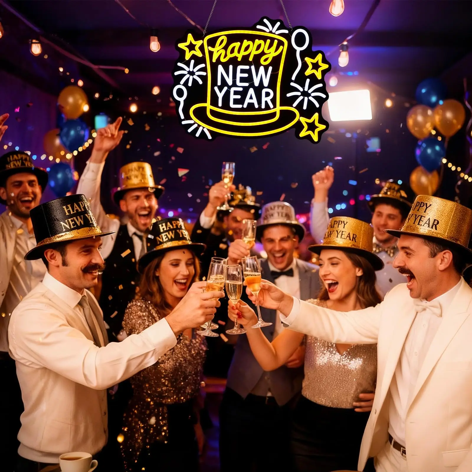 سنة جديدة سعيدة النيون ضوء USB بالطاقة LED سنة جديدة سعيدة النيون تسجيل لغرفة النوم جدار ديكور 2026 حفلة مهرجان الربيع #6