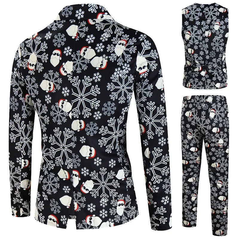 Veste à simple boutonnage à manches longues imbibée de Noël pour hommes, ensemble de pantalons glacés, tenue formelle drôle