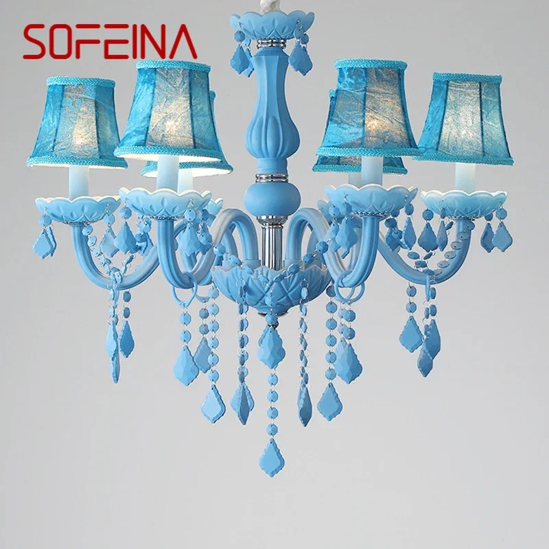 

SOFEINA Blue Crystal Pendent Lamp Art Candle Lamp Children's Room Living Room Restaurant Bedroom Cafe Clothing Store Chandelier