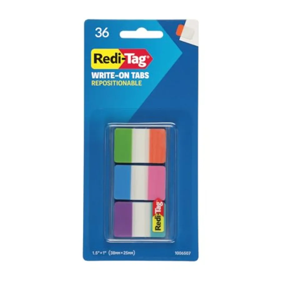

Write-On Tabs, Repositionable Tabs for Binders and Planners, Removable Pop Up Tags,,1" x 1.5", 36 Per Pack 1006507
