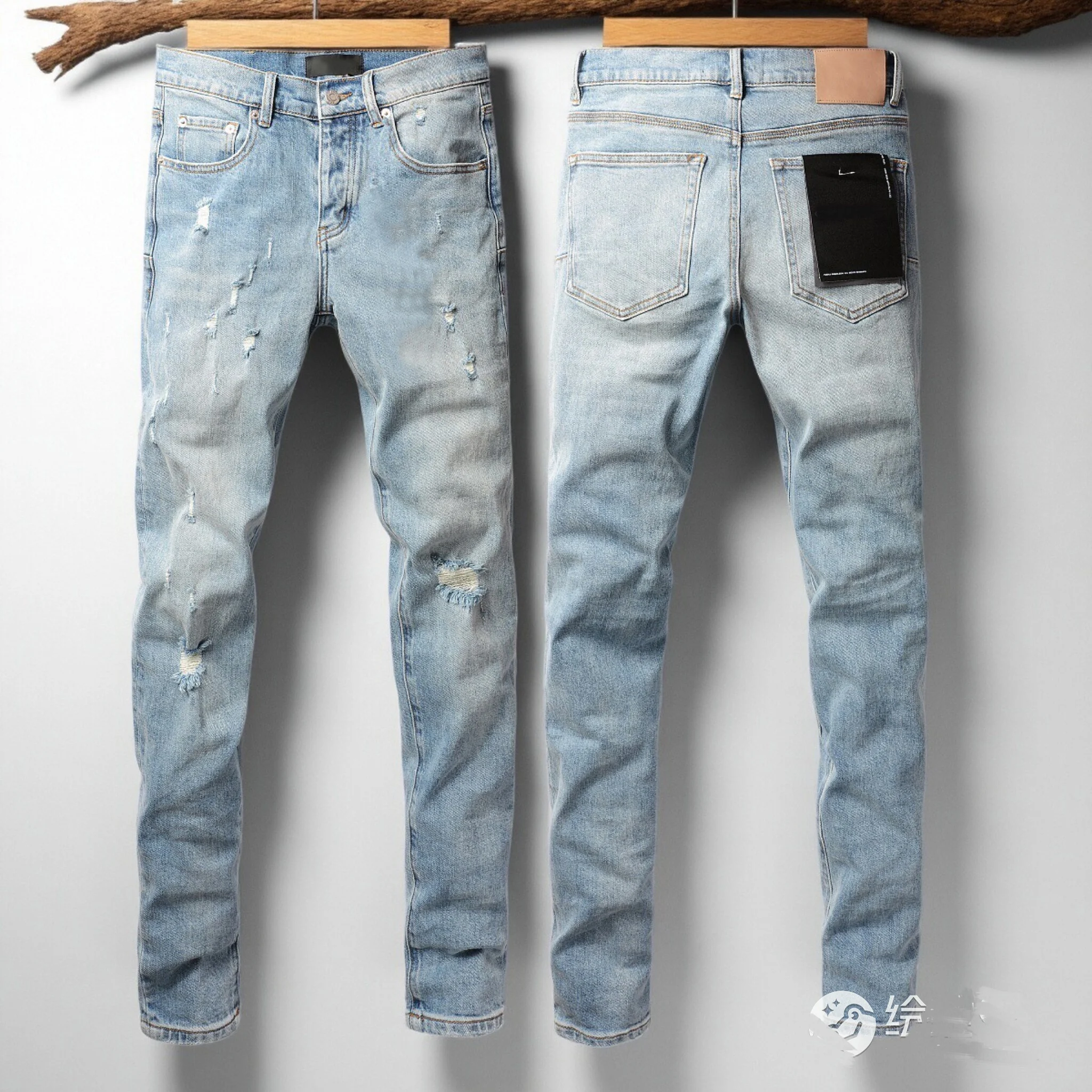 

High Quality Light Blue Ripped American Jeans 9075 Casual Pants Jeans