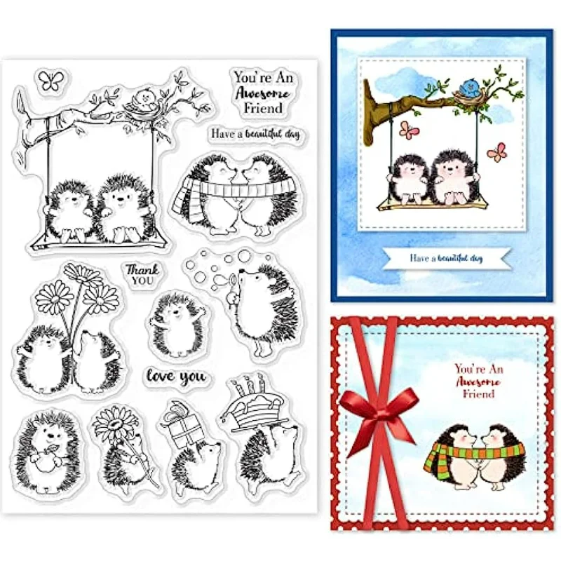 Jeż i zwierzęta wyczyść znaczki dla DIY dekoracje do scrapbookingu przyjaciel huśtawka przezroczyste silikonowe znaczki na karty dekoracja do albumu na zdjęcia