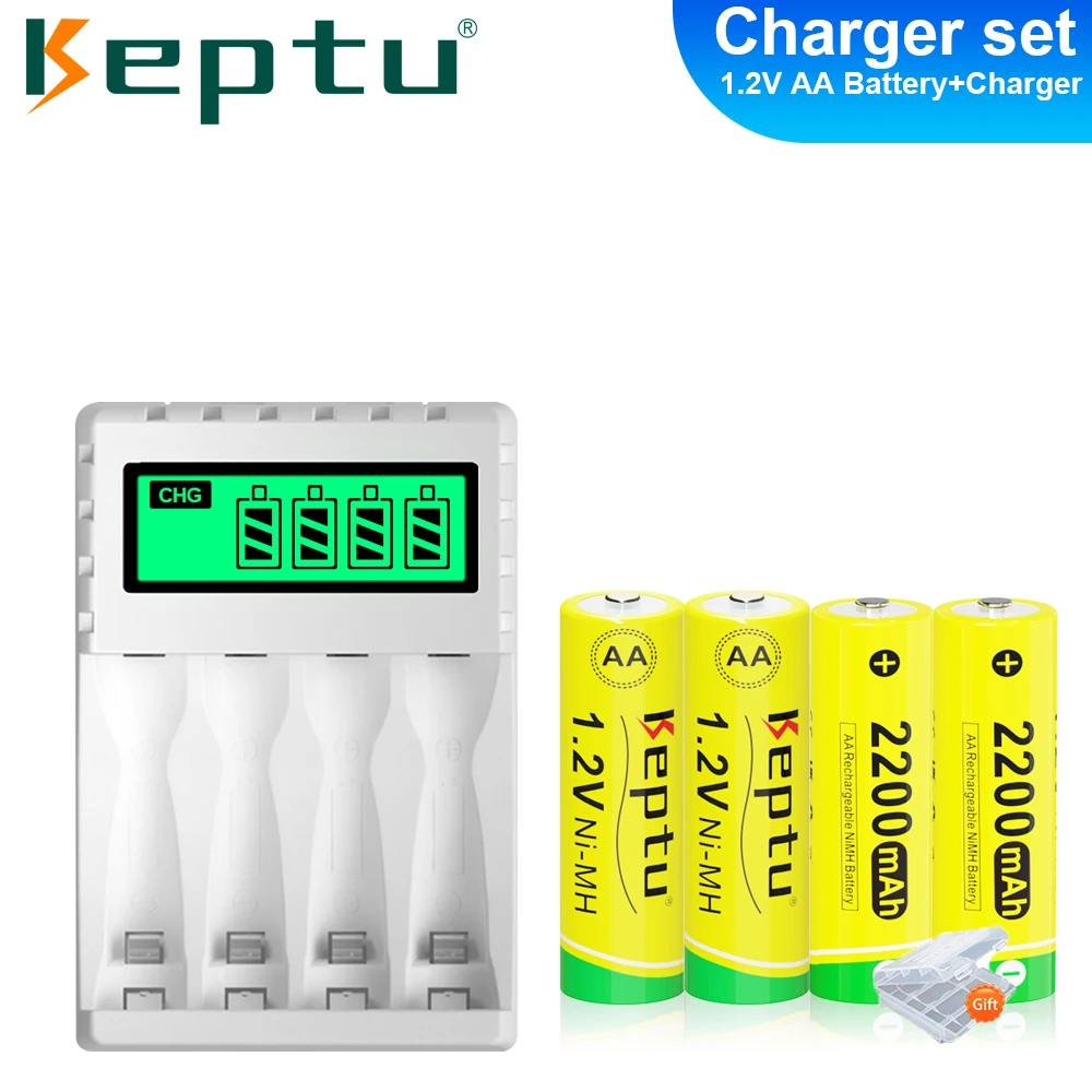 KEPTU AA 1.2V NIMH AA Rechargeable Battery 2200mAh  + 4-Slot Charger for 1.2V AA/AAA rechargeable batteries