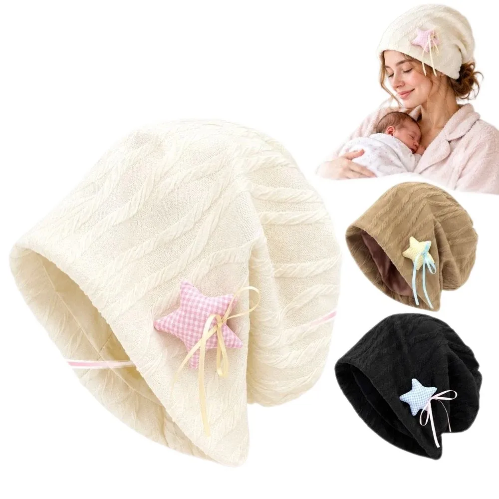 Star Pattern Women Postpartum Cap Fleece-Lined Warm Pullover Hat Windproof Soft Comfortable Brimless Cap Air-Conditioned Rooms
