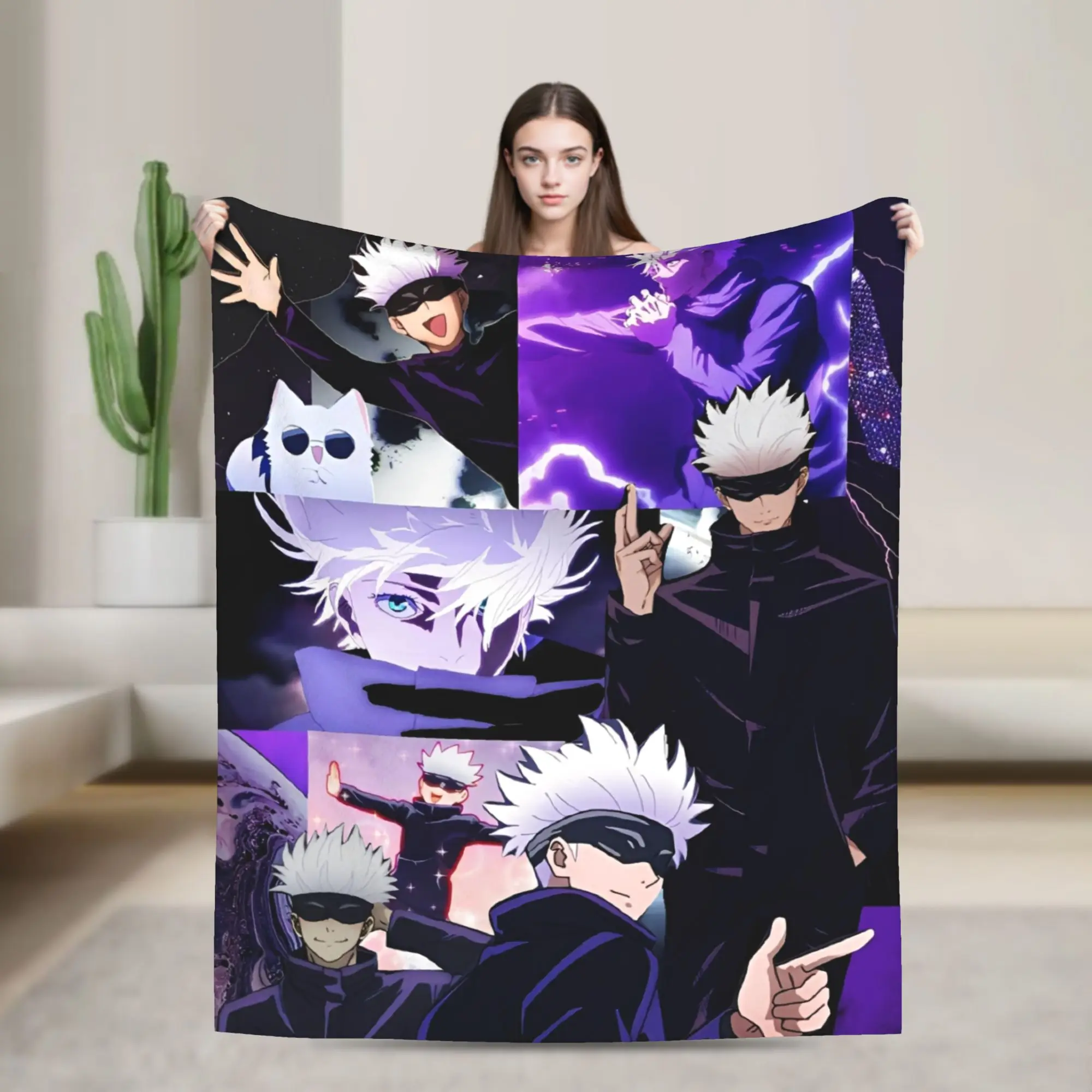 Jujutsu Kaisen Gojo Satoru Flannel Throw Blankets Anime Warm Bedspreads Blanket Travel Lightweight Multifunction Home