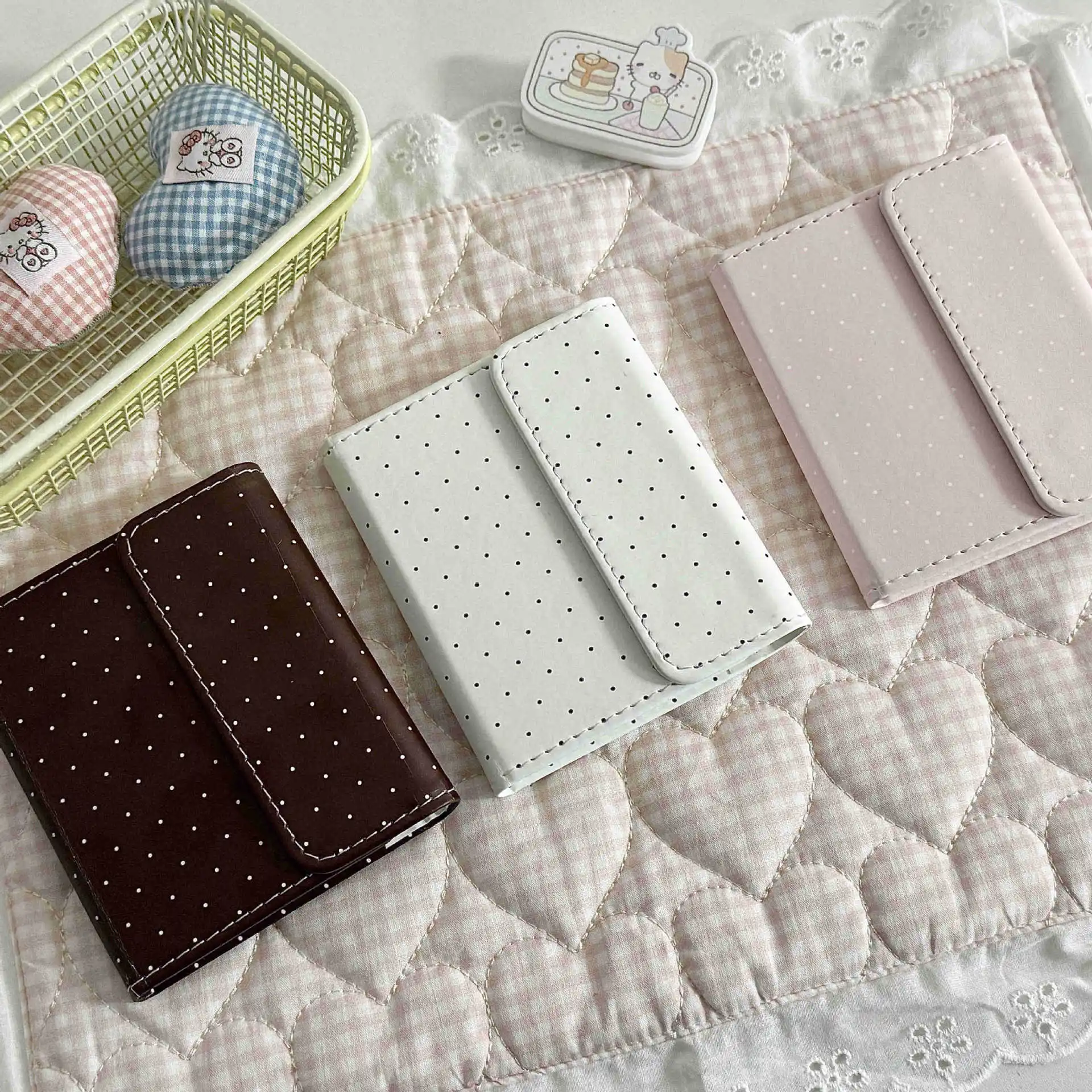 M5 Vintage Polka Dot Notebook Leather Triple Fold with 48Sheets Inner Page Notebook  Diary DIY Portable Pocket Student Notebook