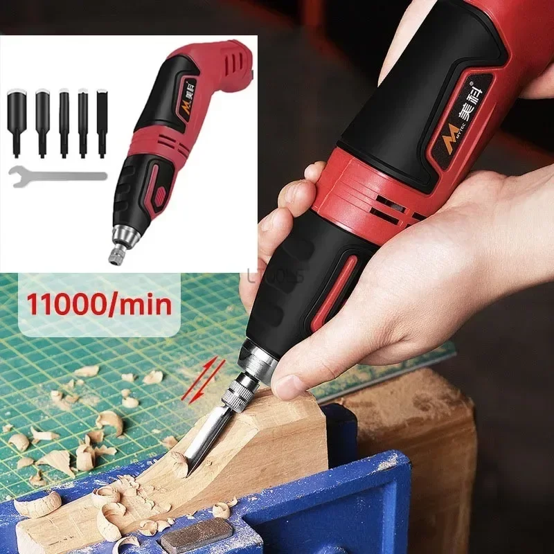 60W Electric Carving Knife Chisel Set with 5pc Blades 11000/min Wood Carving Pen Carpenter Power Graving Chisel Root Carve Tools