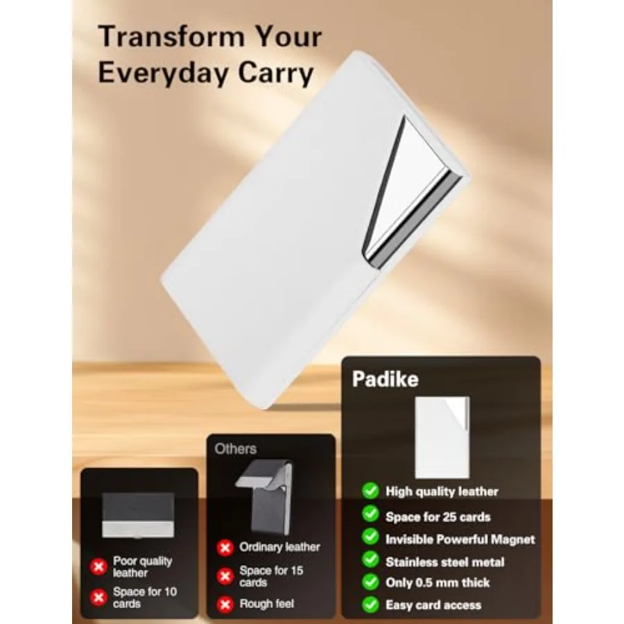 Business Card Holder, Upgraded Leather Business Card Case Pocket Card Holders for Men or Women, Metal Slim Name Card Holder RFI